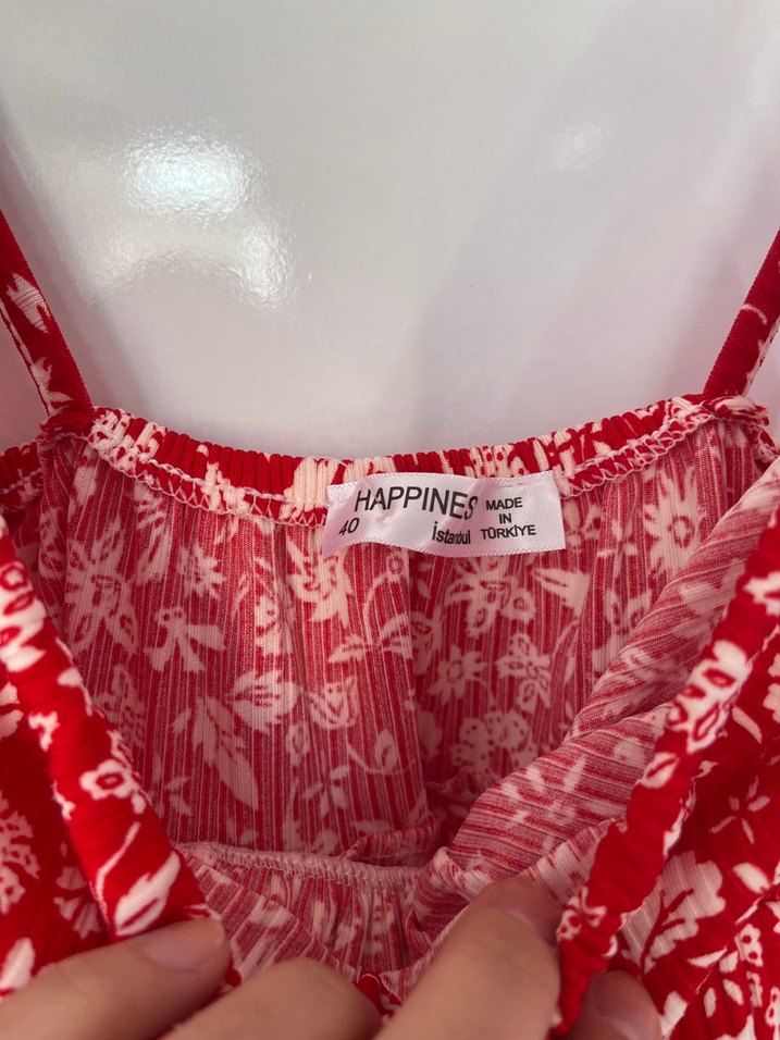 Kırmızı V Yaka Midi Strappy Elbise - Görsel 2