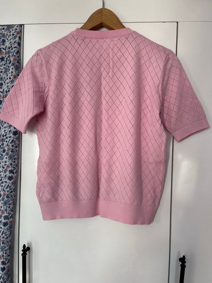 Pembe Mini Triko Kadın Tişört miu miu - Görsel 2