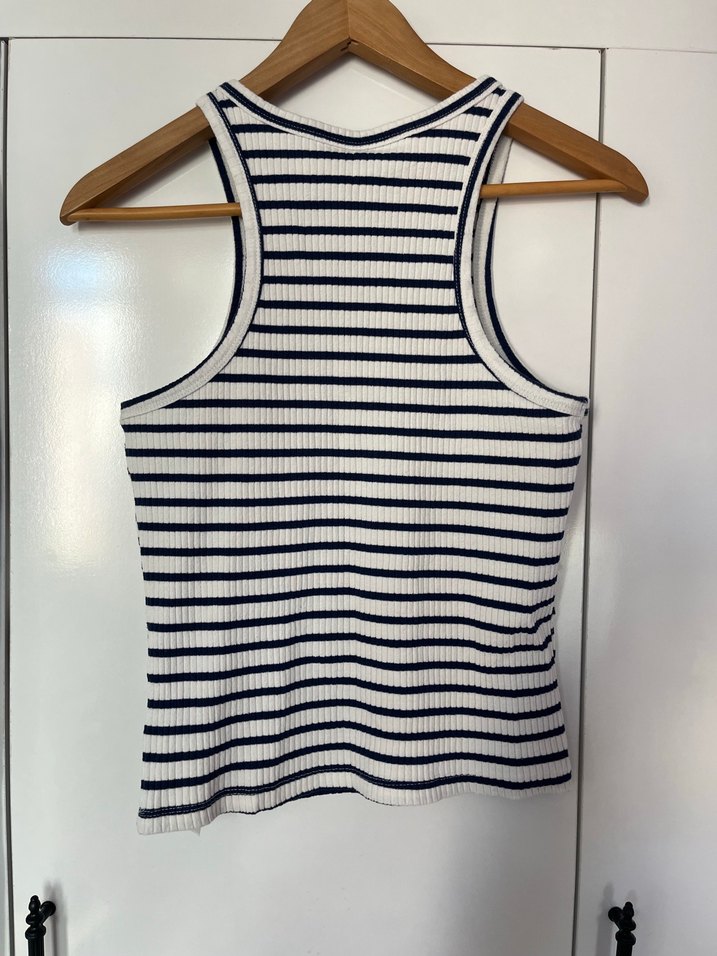 Çizgili Beyaz Lacivert Kadın Atlet - Görsel 4