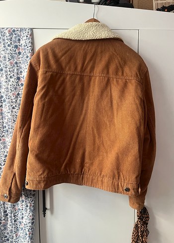 Düğmeli Kahverengi Kadın Süet Ceket Peluş Yaka Mont - Görsel 3
