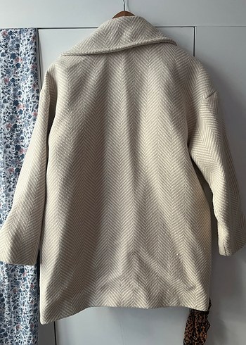 Bej Midi Kadın Pamuklu Düğmeli Ceket ,Krem rengi kaban - Görsel 3