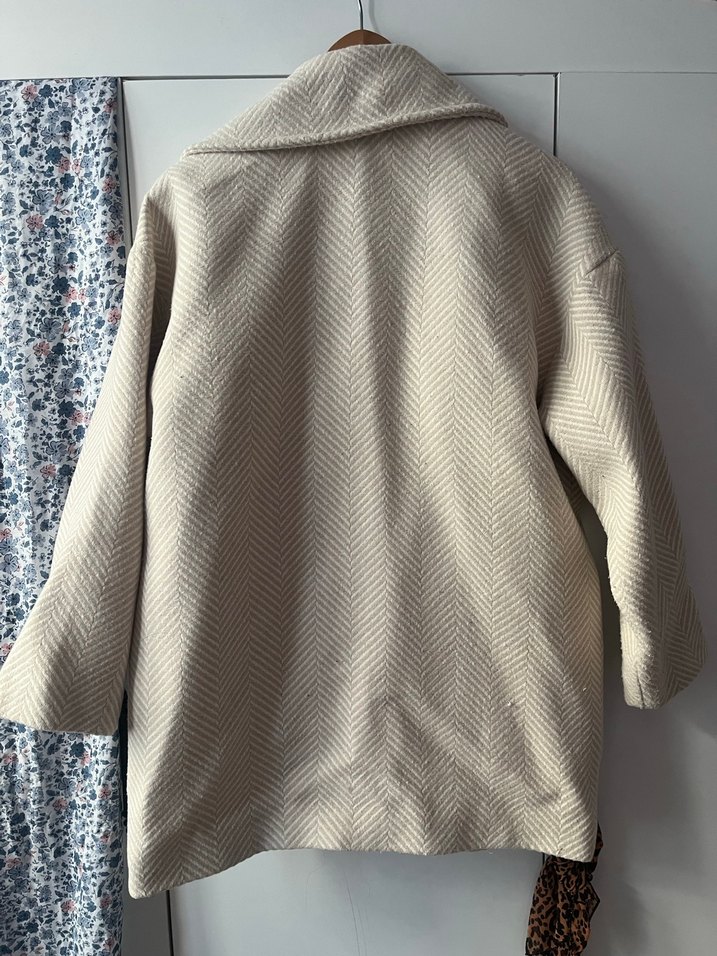 Bej Midi Kadın Pamuklu Düğmeli Ceket ,Krem rengi kaban - Görsel 3