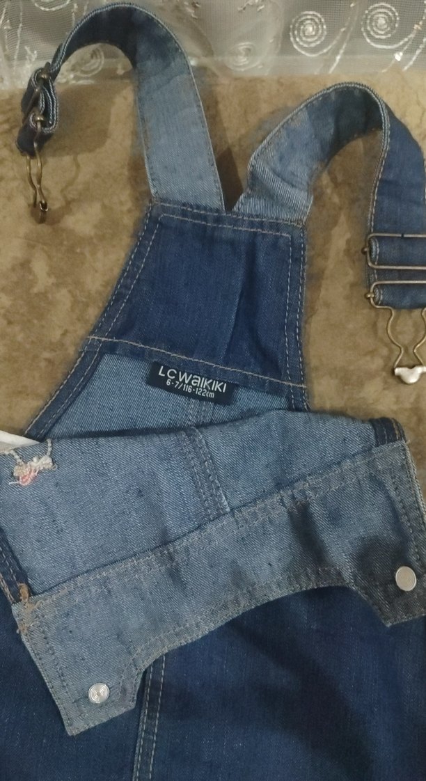 Kız Çocuk Mavi Nakışlı Denim Salopet - Görsel 2