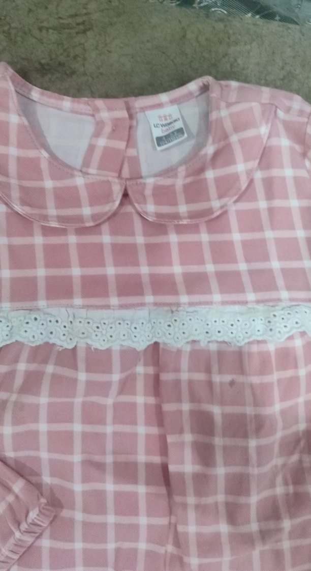 Uzun Kollu Pembe Kareli Kız Elbisesi - Görsel 2