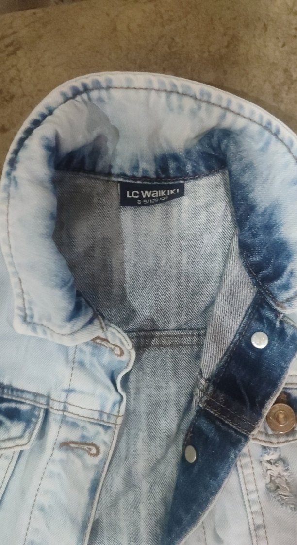 Düğmeli Kis çocuk Mavi Denim Ceket - Görsel 2