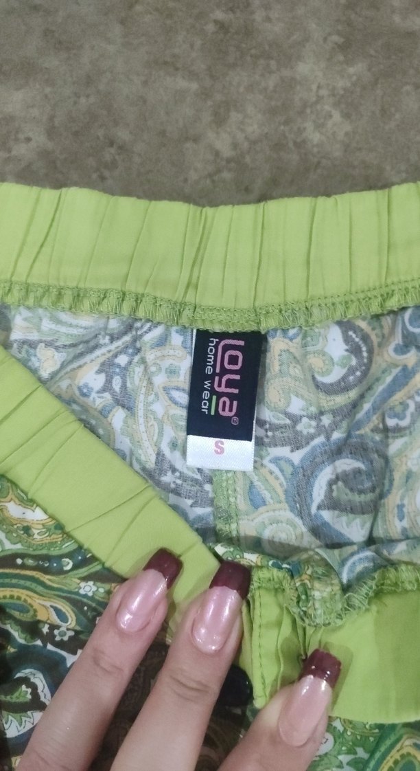 Düğmeli Bohem Desenli Yeşil Kadın Pantolon - Görsel 2