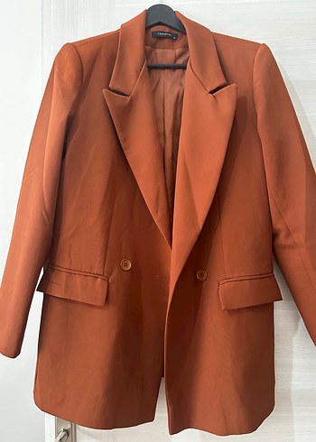 Düğmeli Kahverengi Deri Kadın Blazer Ceket - Görsel 2