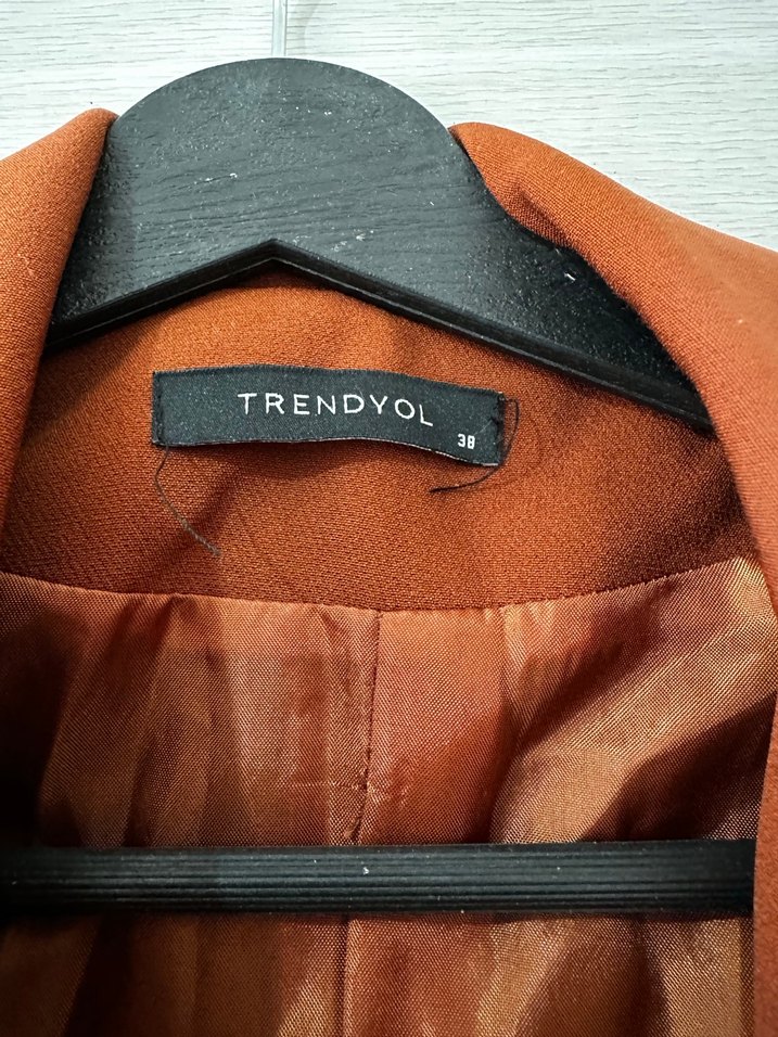 Düğmeli Kahverengi Deri Kadın Blazer Ceket - Görsel 3