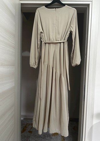 Bej Uzun Elbise, Salaş Kesim, Keten Kumaş - Görsel 2