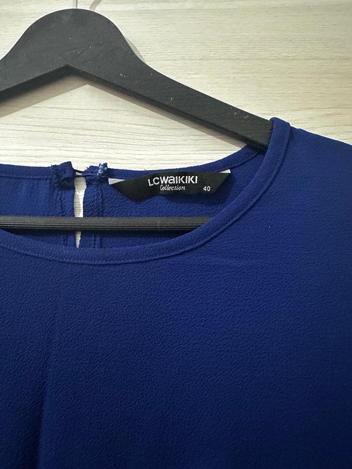 Uzun Kollu Mavi Midi Kadın Tunik - Görsel 3