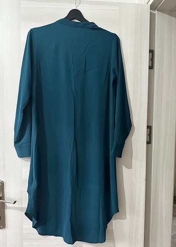 Düğmeli Uzun Turkuaz Kadın Tunik - Görsel 3