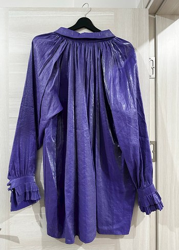 Mor Parlak Uzun Kollu Keten Gömlek - Görsel 2