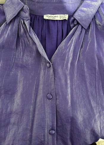 Mor Parlak Uzun Kollu Keten Gömlek - Görsel 4