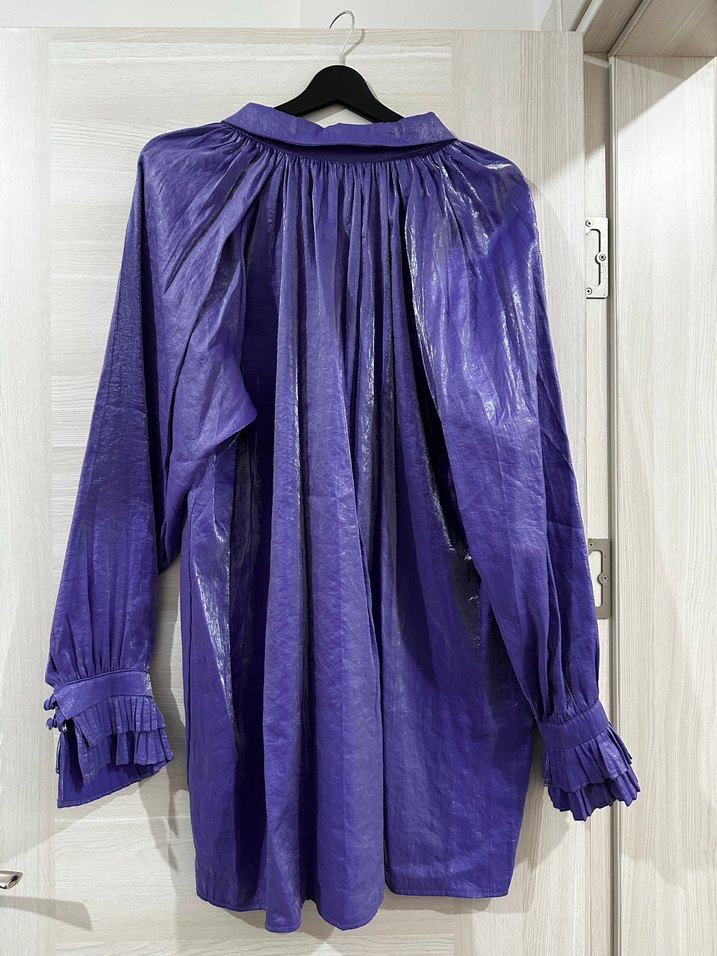 Mor Parlak Uzun Kollu Keten Gömlek - Görsel 2