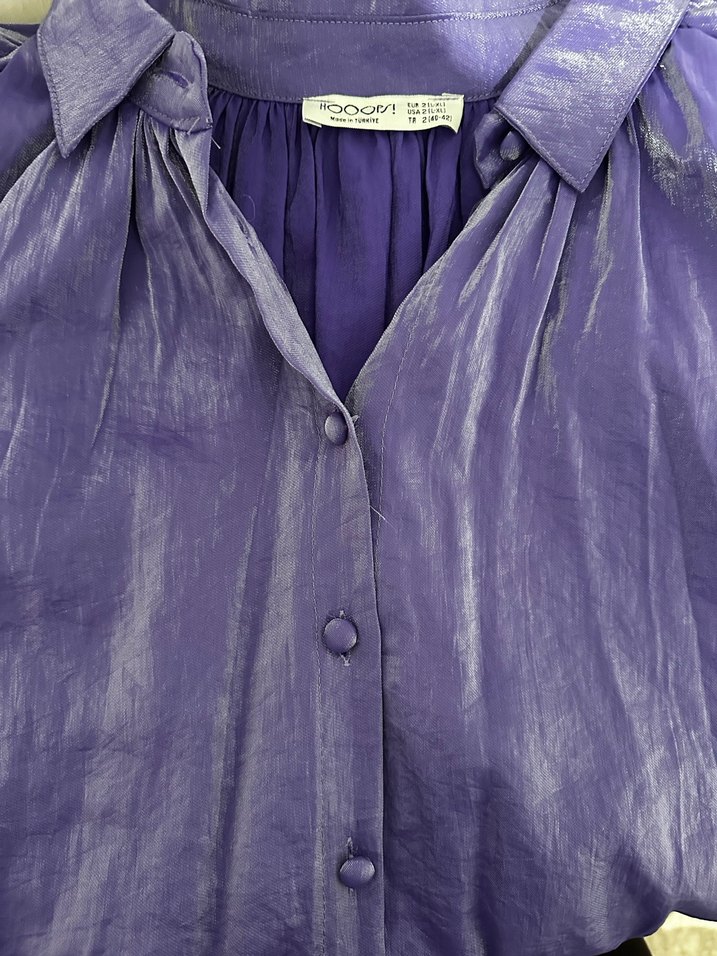 Mor Parlak Uzun Kollu Keten Gömlek - Görsel 4
