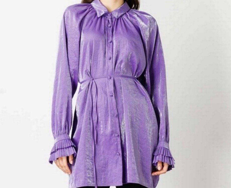Mor Parlak Uzun Kollu Keten Gömlek - Görsel 5