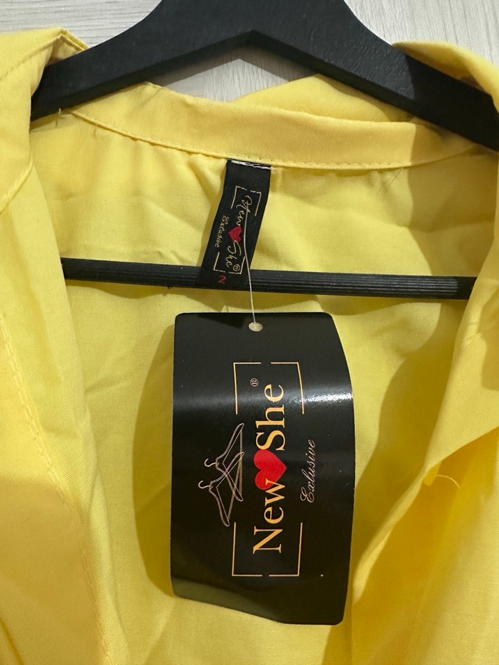 Sarı Kadın Mini Keten Gömlek - Görsel 2