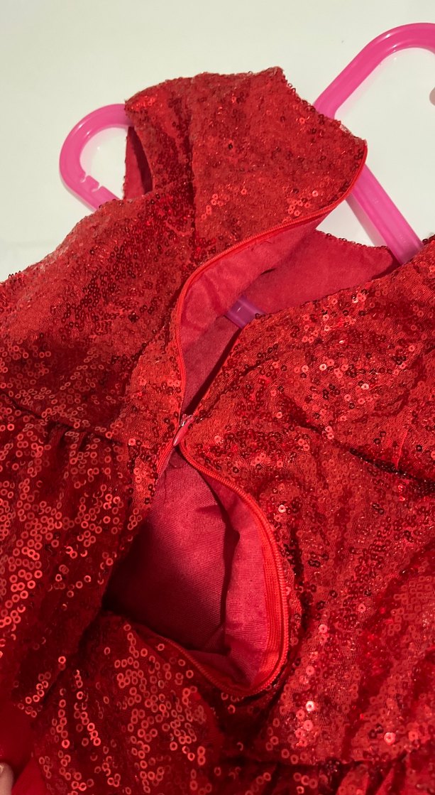 Kız Çocuk Kırmızı Fırfırlı Payetli Elbise - Görsel 4