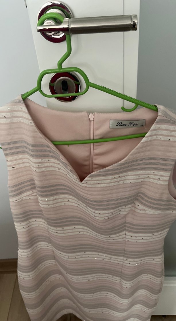 Pembe Pilili V Yakalı Mini Elbise - Görsel 3