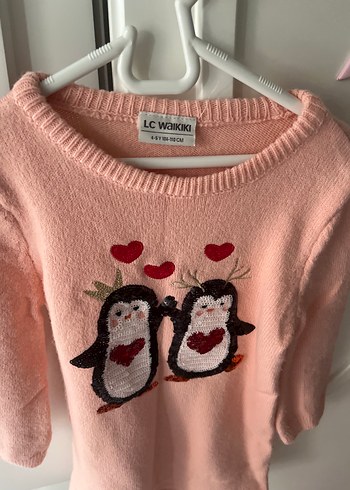 LC Waikiki Kız Çocuk Pembe Baskılı Triko Kazak