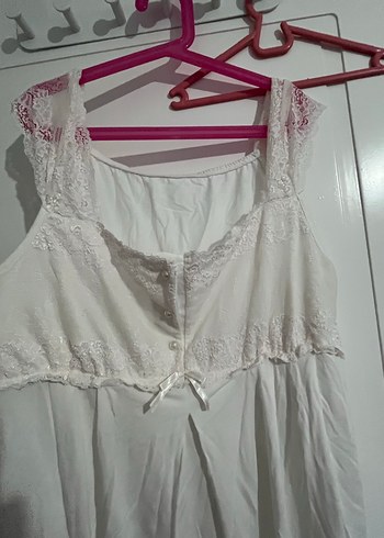 Beyaz Vintage Bohem Midi lohusa gecelik - Görsel 3