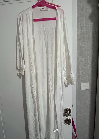 Beyaz Vintage Bohem Midi lohusa gecelik - Görsel 2