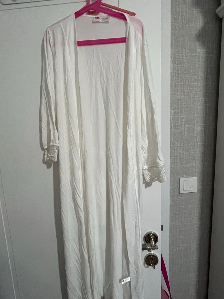 Beyaz Vintage Bohem Midi lohusa gecelik - Görsel 2