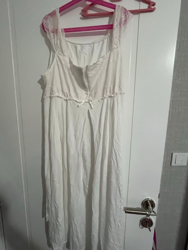 Beyaz Vintage Bohem Midi lohusa gecelik - Görsel 4