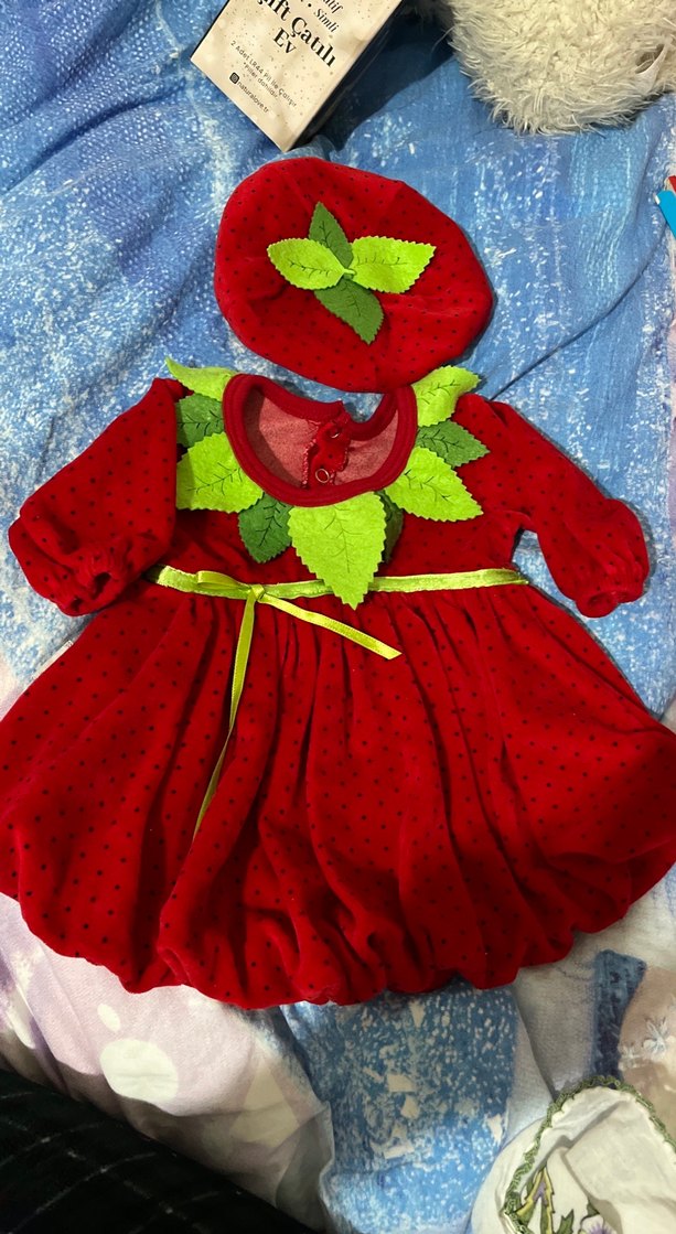 Kız Çocuk Kırmızı Nakışlı Uzun Kollu Elbise - Görsel 3