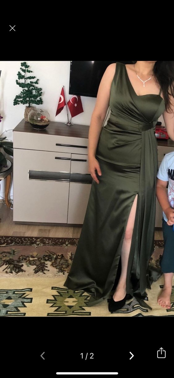 Kadın Haki Drapeli Uzun Abiye Elbise - Görsel 2