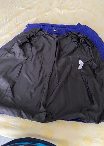 Deri detaylı Mavi Uzun Kollu  Mont - Görsel 3