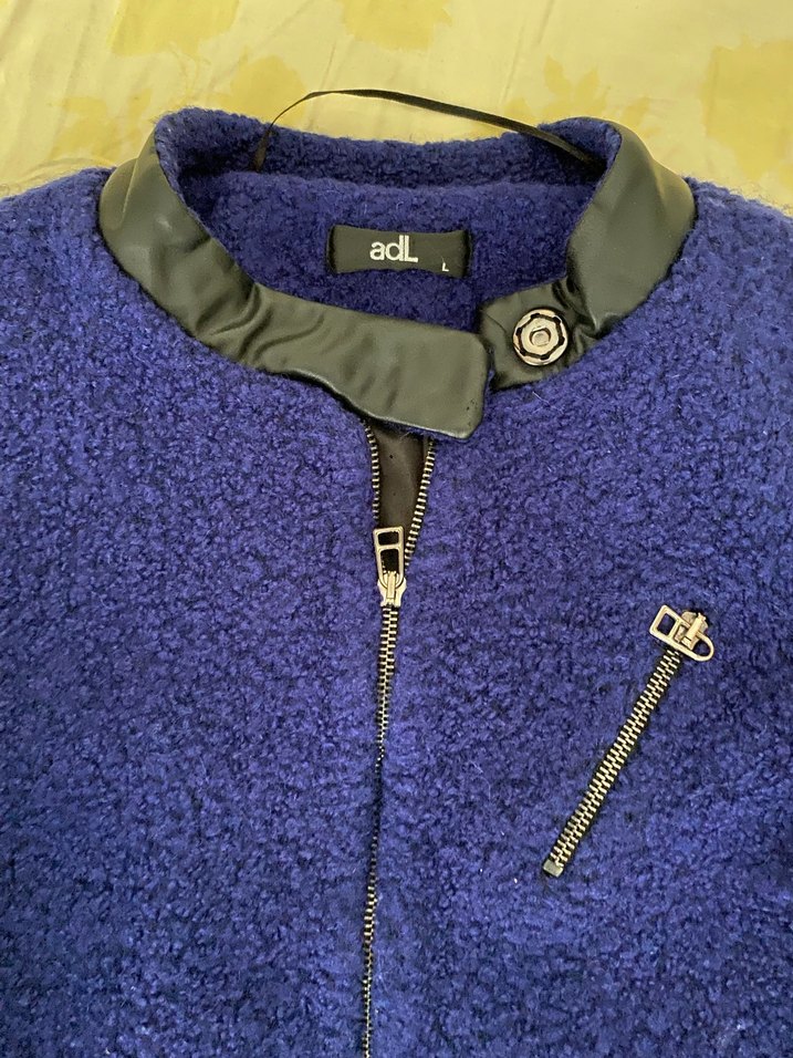 Deri detaylı Mavi Uzun Kollu  Mont - Görsel 2