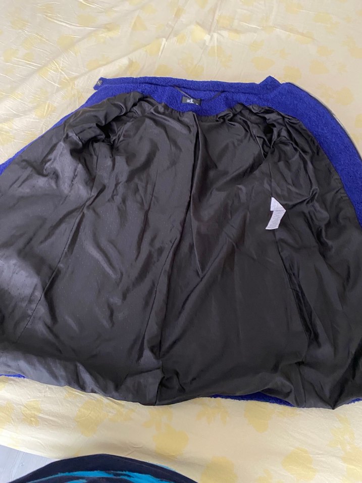 Deri detaylı Mavi Uzun Kollu  Mont - Görsel 3