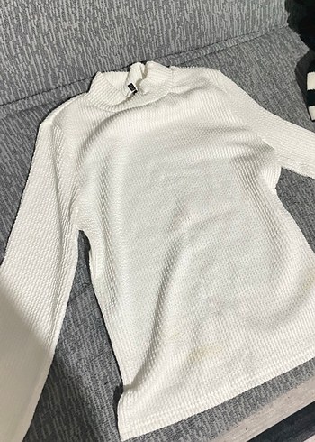 Beyaz Kadın Keten Örgü Kazak - Görsel 2