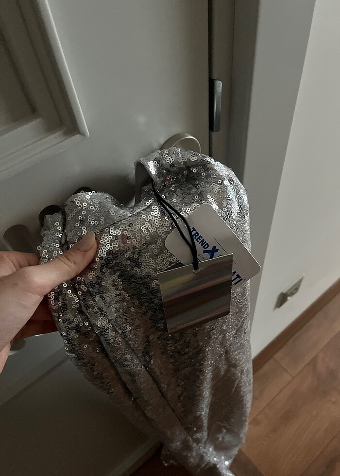 yüksek bel lastikli astarli pul payet pantolon - Görsel 3