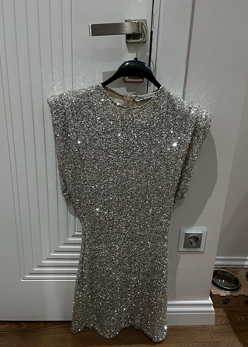 zara gri payetli mini elbise - Görsel 3