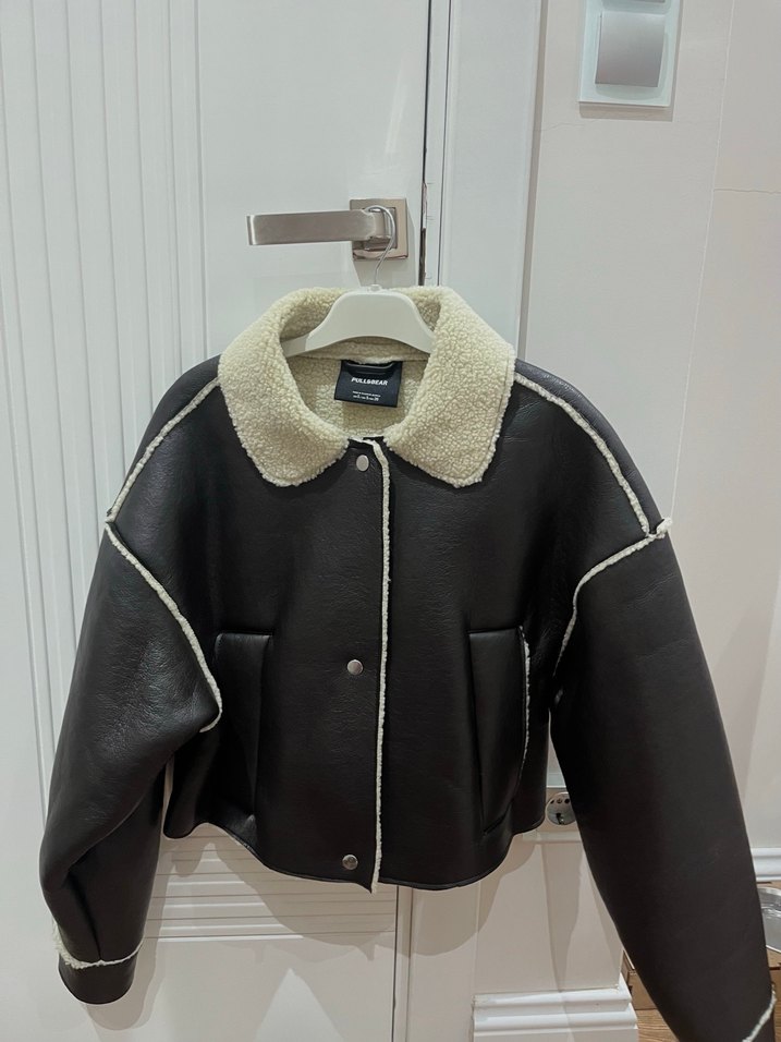 Pull&Bear Acı Kahve Kürklü Deri Kadın Ceket - Görsel 2