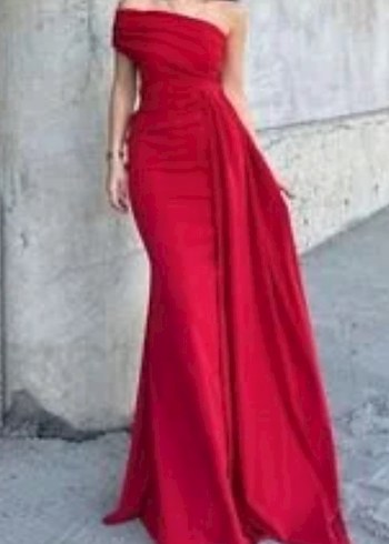 Kırmızı Tek Omuz Abiye Elbise - Görsel 2
