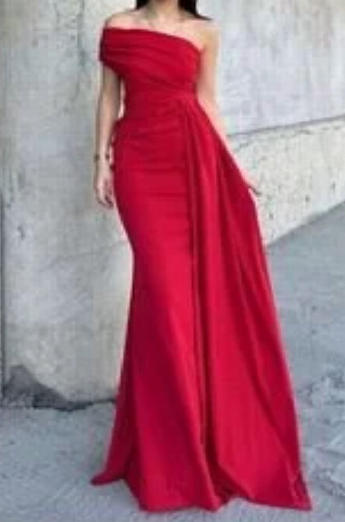 Kırmızı Tek Omuz Abiye Elbise - Görsel 2