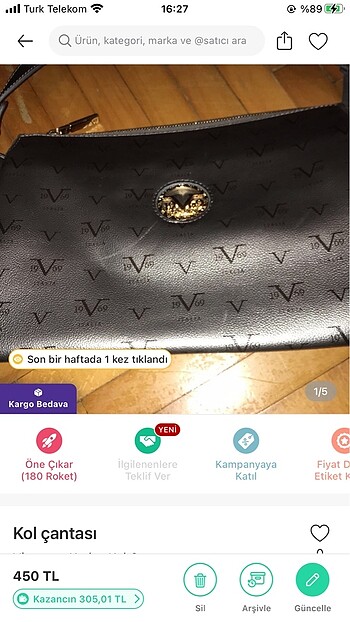 Beden gri Renk Çok amaçlı çanta büyük boy viennetta