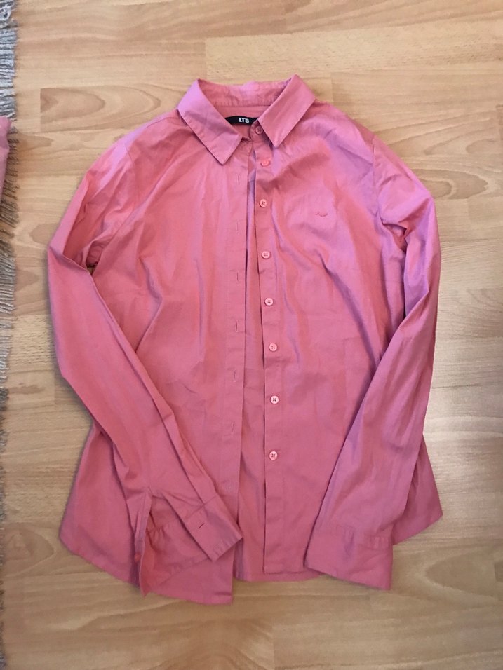 Düğmeli Pembe Kadın Keten Gömlek - Görsel 5