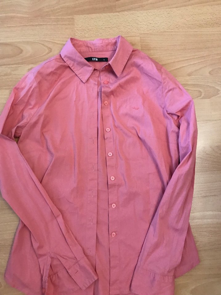 Düğmeli Pembe Kadın Keten Gömlek - Görsel 3