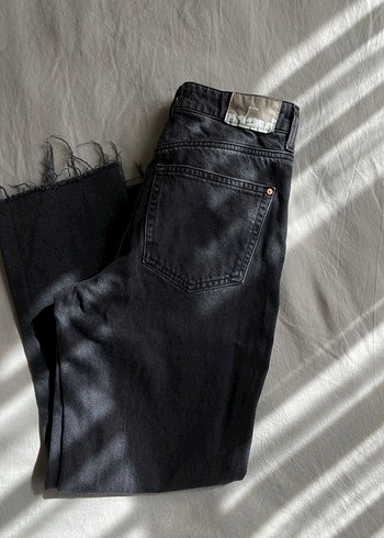 Yüksek Bel Gri Midi Kot Pantolon - Görsel 3