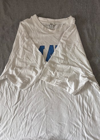 Beyaz Mavi Baskılı Tişört - Görsel 2