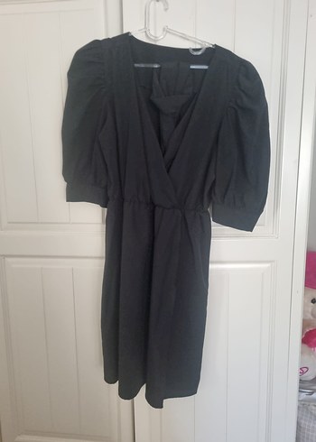 Siyah V Yakalı Midi Elbisesi - Görsel 2