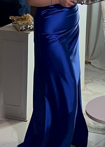 Parlak Lacivert Straplez Uzun Abiye Elbise - Görsel 2