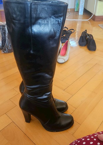 Diğer Kadın Siyah Deri Dizüstü Çizme Stiletto Topuklu