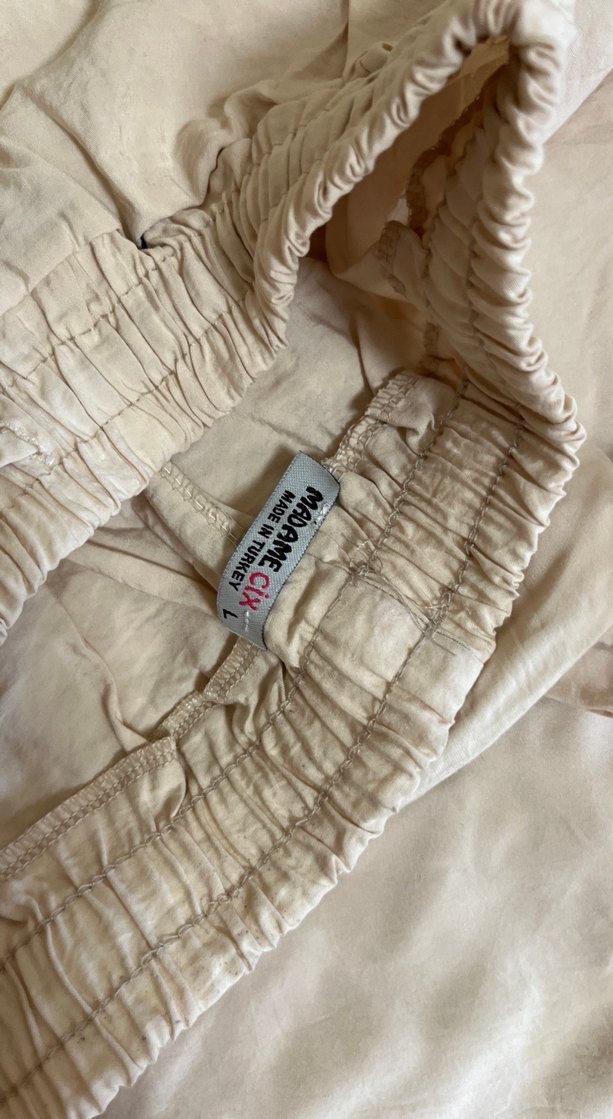 Bej Keten Bol Kesim Kadın Pantolon - Görsel 3