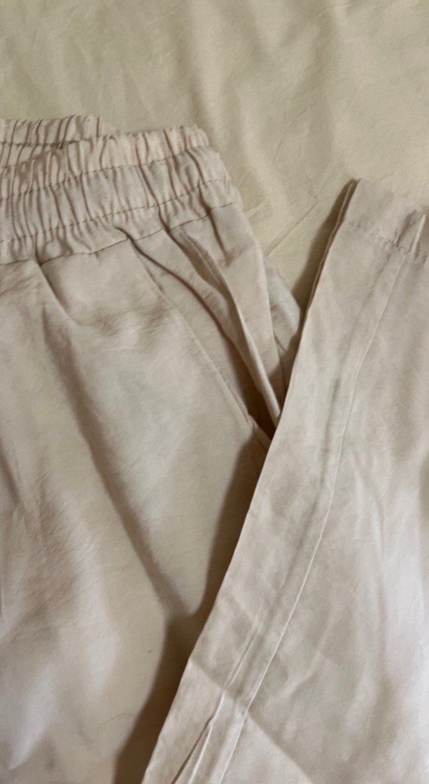 Bej Keten Bol Kesim Kadın Pantolon - Görsel 2