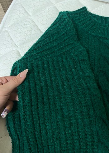 Kadın Bohem Yeşil Örgü Kazak - Görsel 3